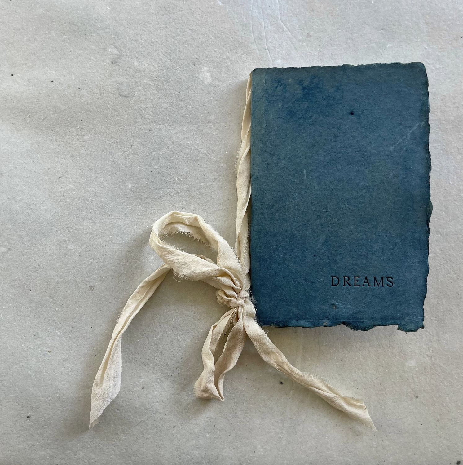 Handmade paper Notebook, Design & Pattern: Dreams - indigo paper with soft cloud ribbon