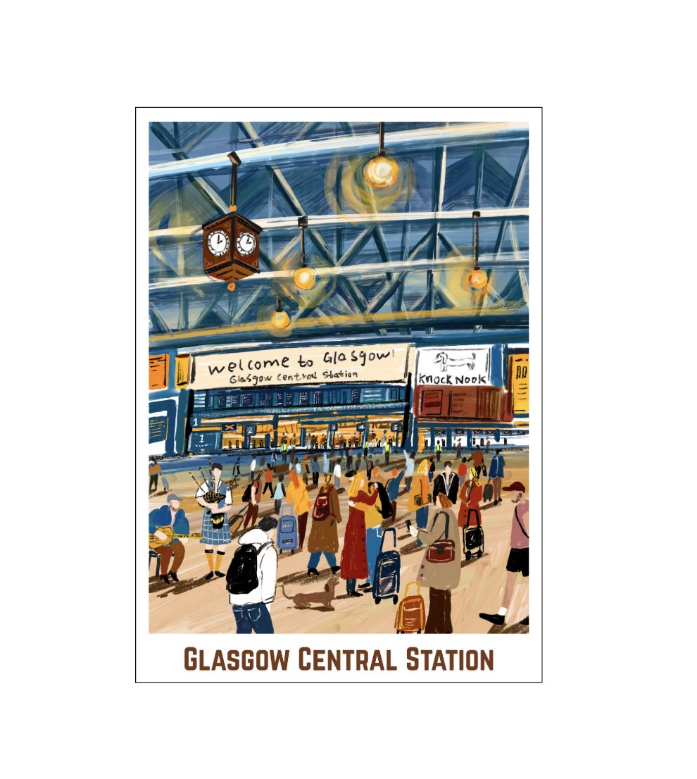 Glasgow Central Station Print - Through the Glass Roof, Size: A4