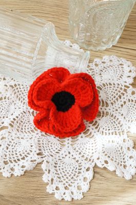 Crochet Hug - Handmade Crochet Red Poppy Brooch