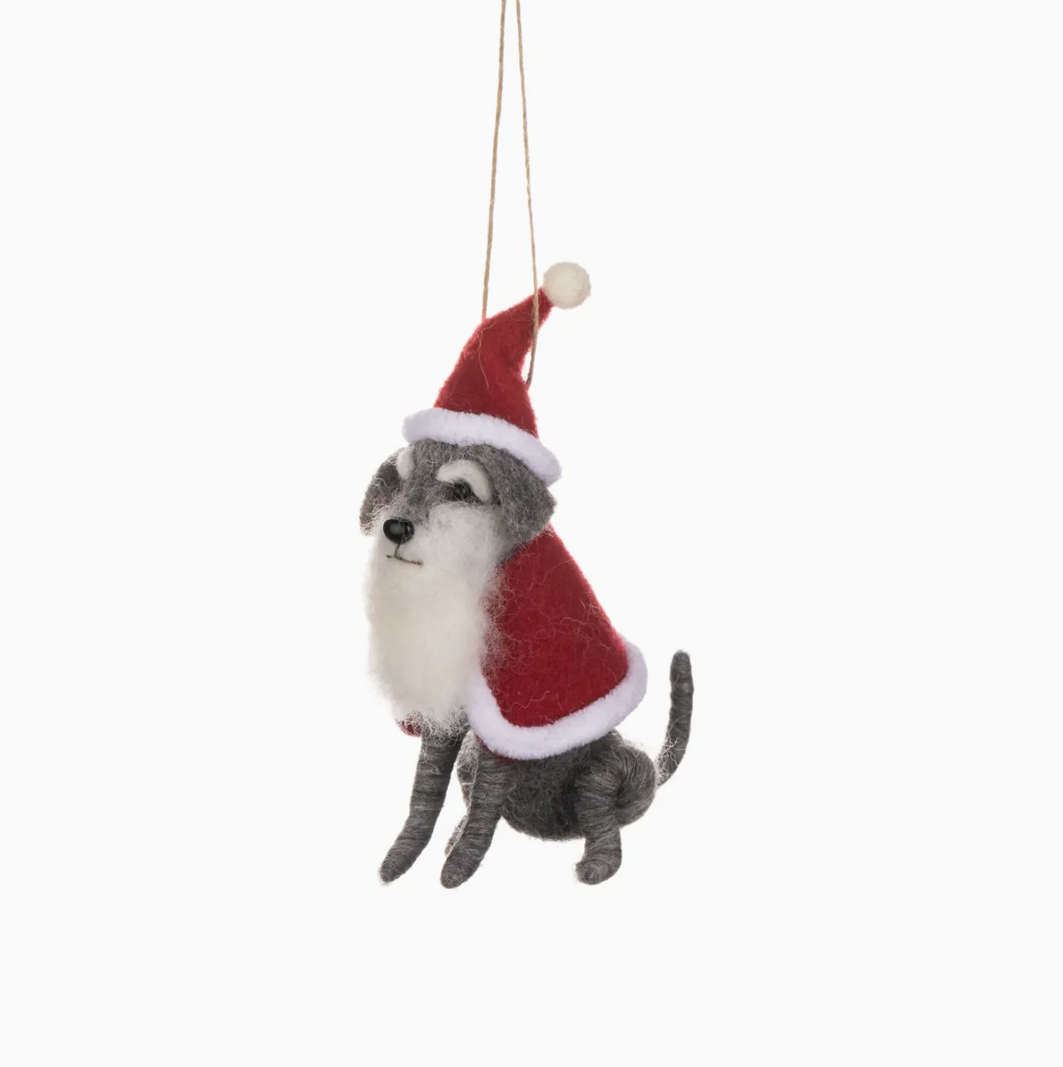 Grey Dog Dressing As Santa Ornament Grey Dog Dressing As Santa Ornament