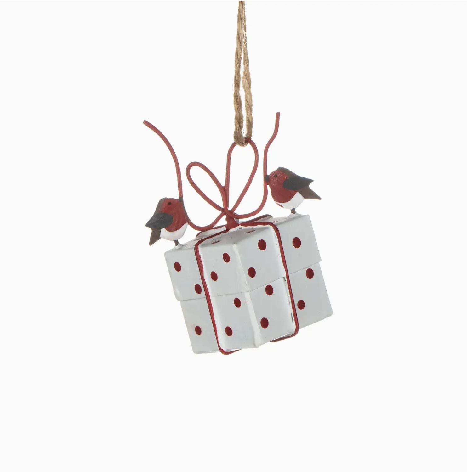 Robins Tying Parcel (White) Ornament