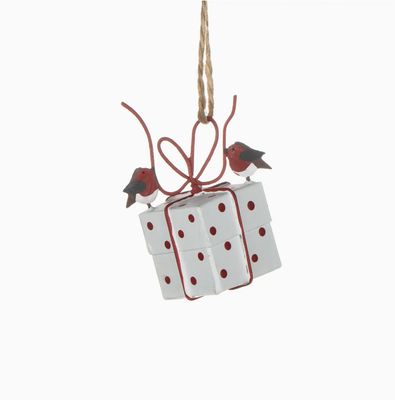 Robins Tying Parcel (White) Ornament