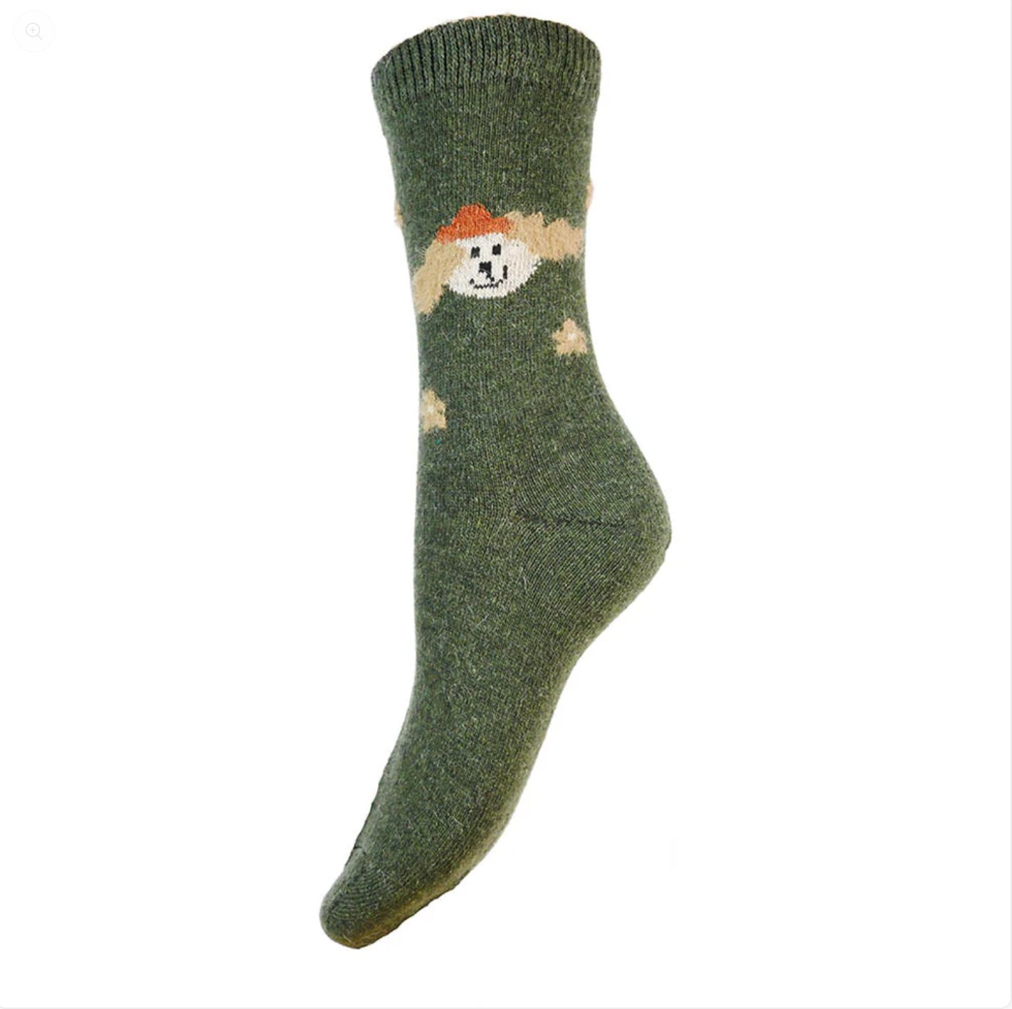 GEMJAR GREEN DOG FLUFFY EARS FINE KNIT WOOL BLEND SOCKS