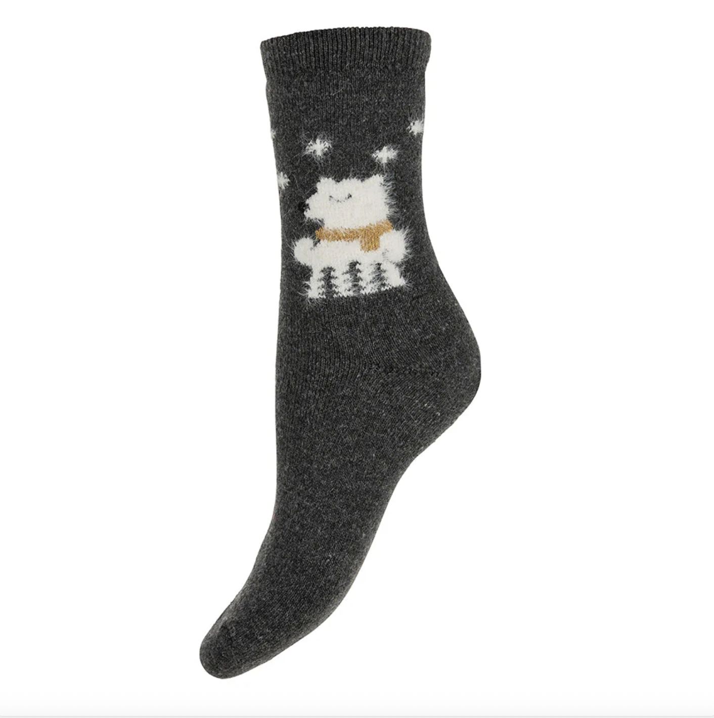 GEMJAR THICK GREY SOCKS WITH WHITE FLUFFY DOG