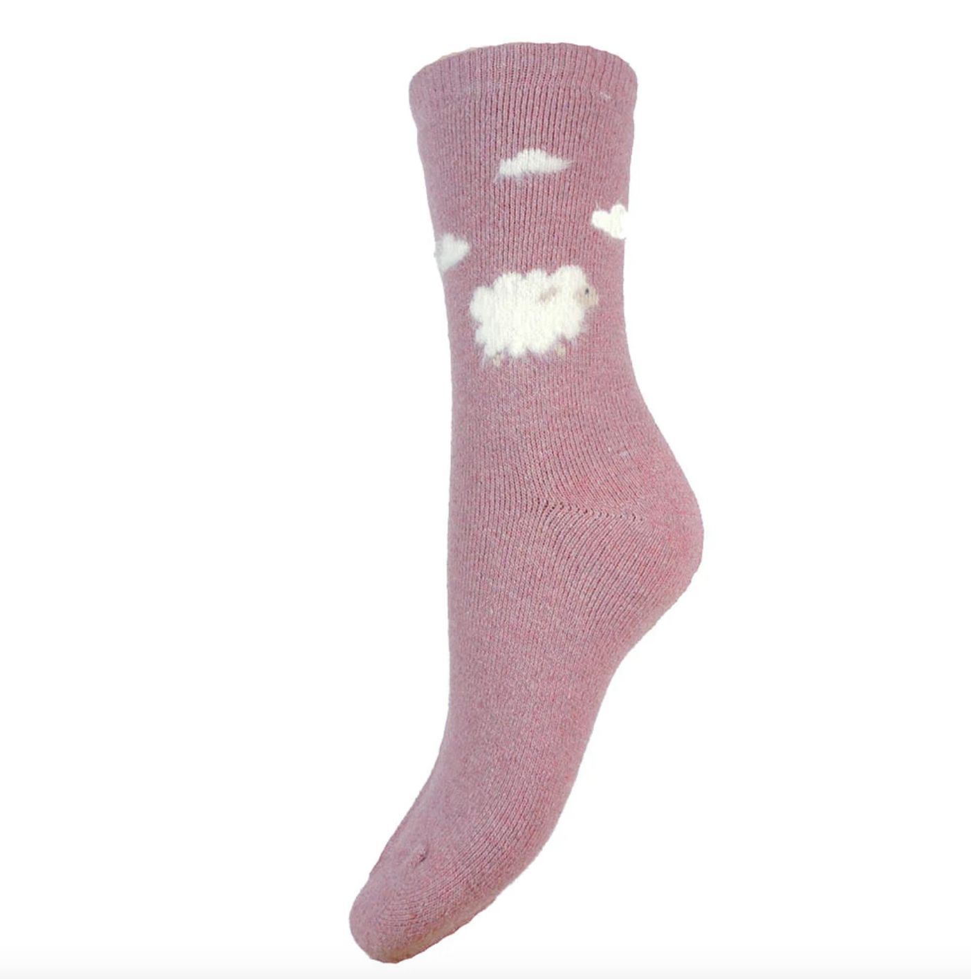 GEMJAR PINK FLUFFY SHEEP AND CLOUDS WOOL BLEND SOCKS