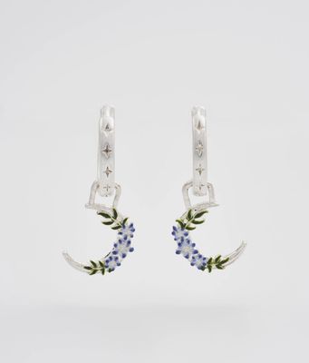 Fable Nightshade Moon Silver Huggie Earrings
