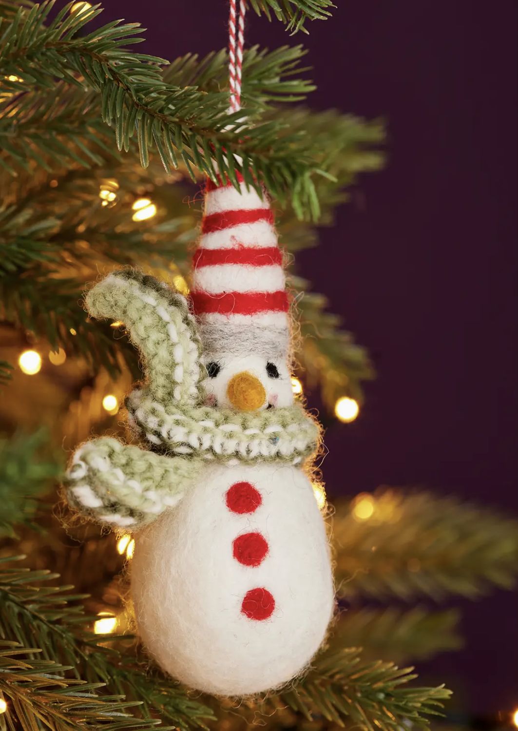 Felt Snowman, Pointy Hat & Handknit Scarf