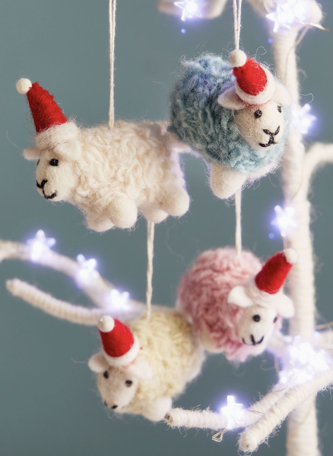 Woolly Felt Sheep in Santa Hat