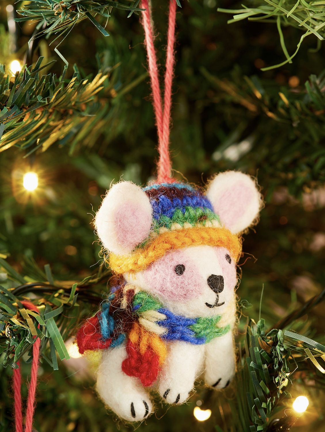 Felt Rabbit in Rainbow Knitted Wool Hat