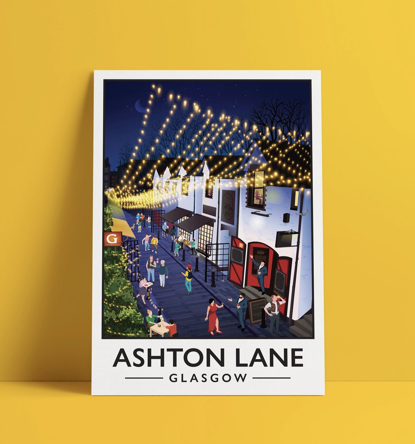 Illustrated print of Glasgow - A4 Size, Design & Pattern: Ashton Lane
