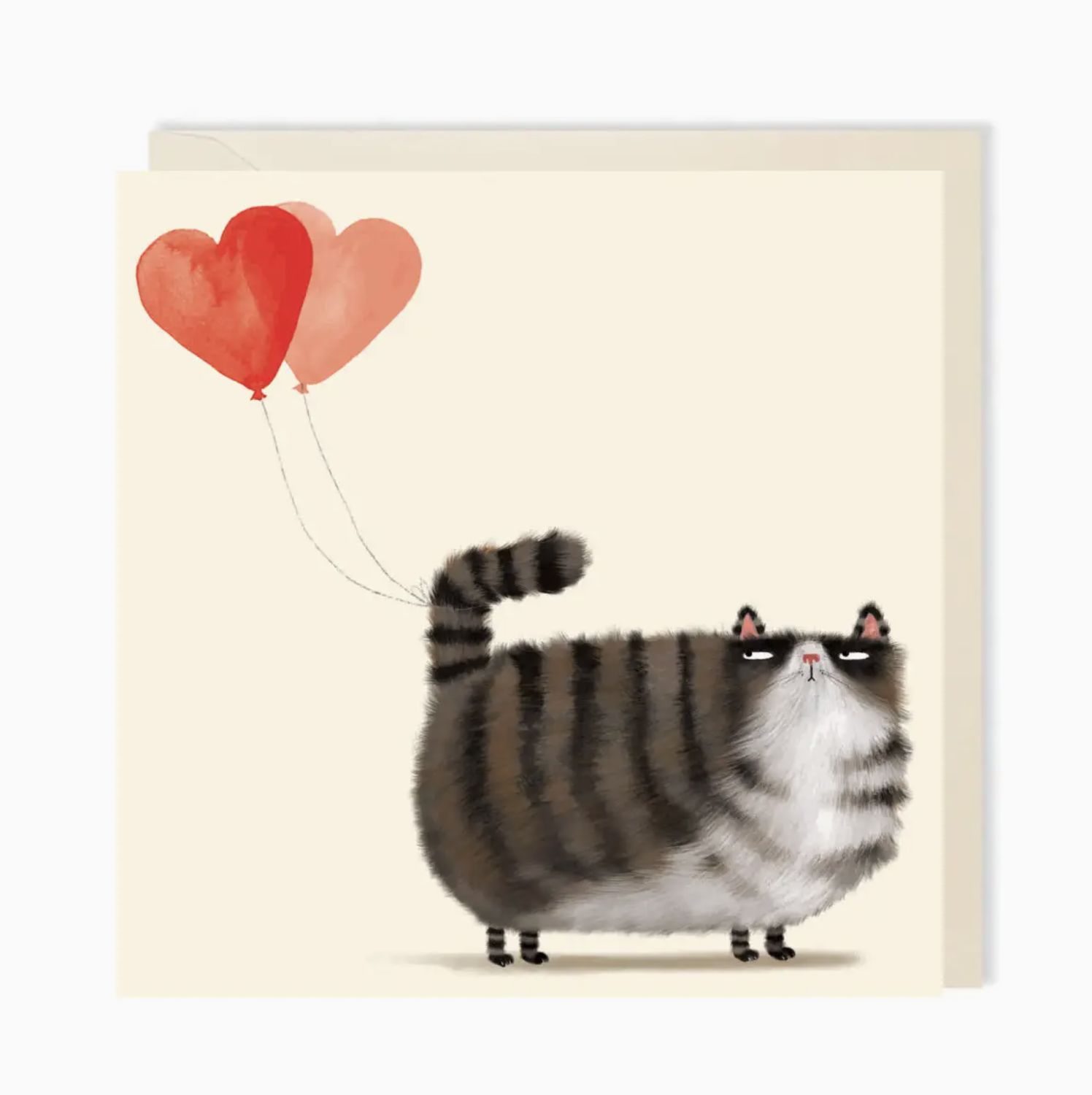 Grumpy Cat with Love Heart Balloon Greeting Card | Funny Cat