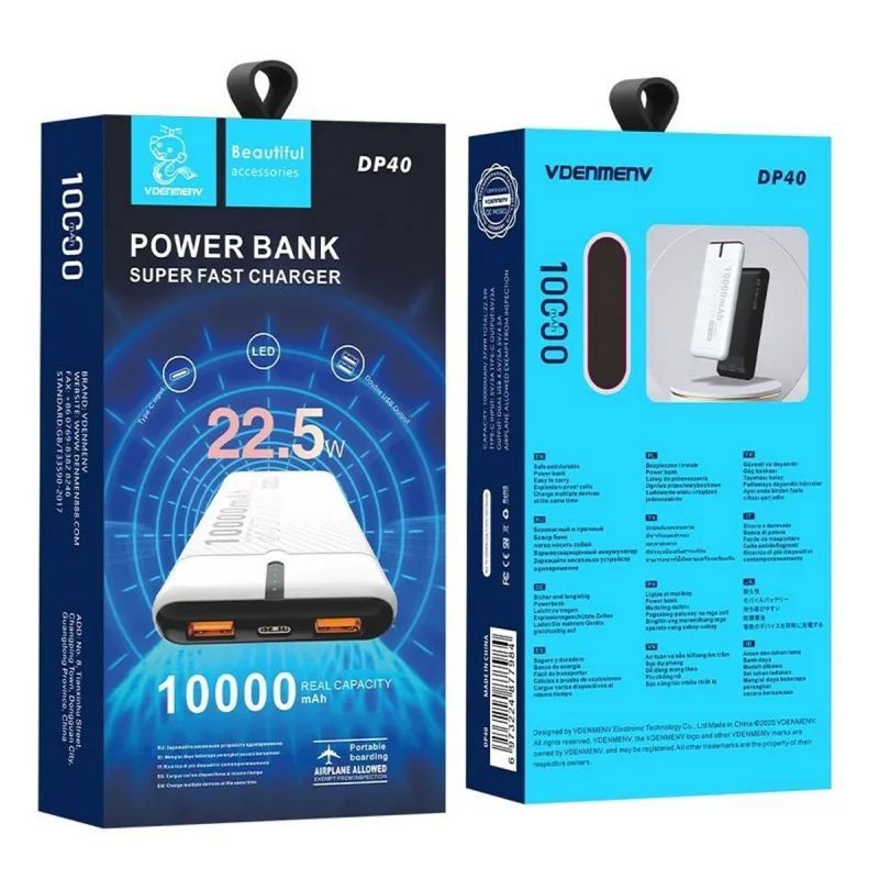 DENMEN 10000MAH FAST CHARGE POWERBANK -DP40