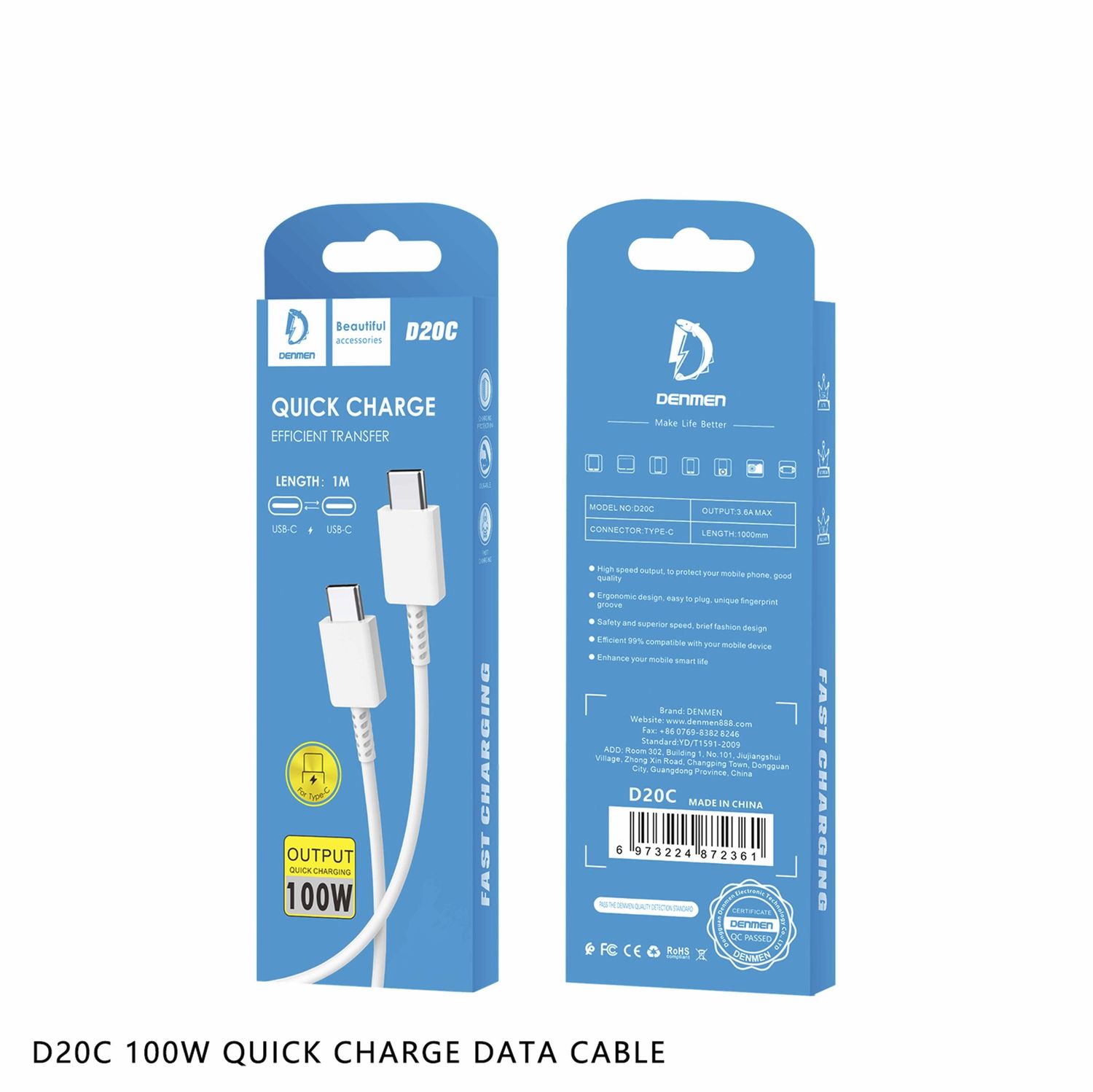 DENMEN D20C 1M QUICK CHARGE TYPEC-TYPEC CABLE