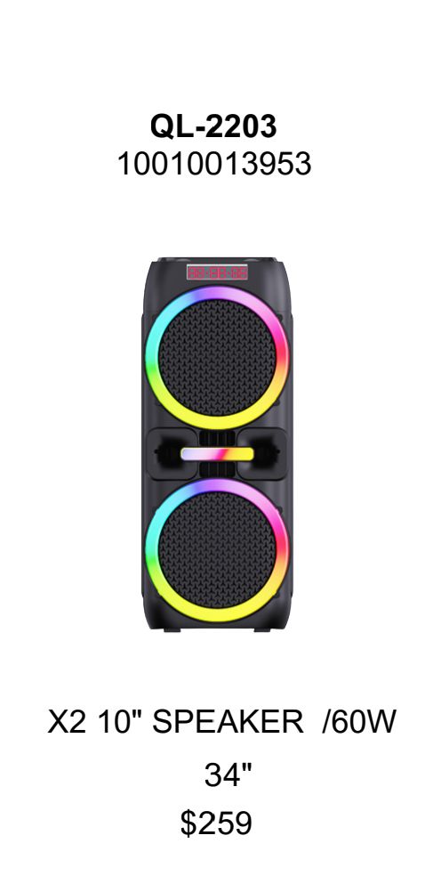 SPK:QL-2203 12IN BLUETOOTH SPEAKER W / LED LIGHT