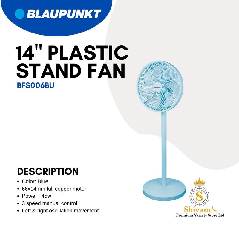 BLAUPUNKT 14IN PLASTIC STAND FAN - BFS006BU