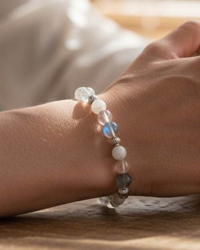 Bracelet Labradorite, Nacre & Cristal de Roche