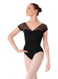 V NECK SHINE CAP SLV LEO M20015LM, Color: BLK, Size: P