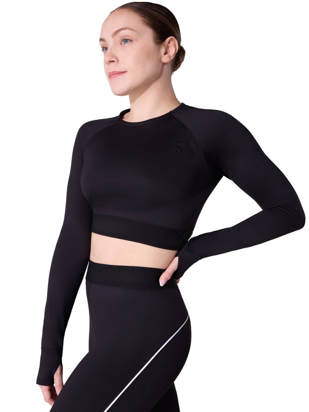 L/S CROP TOP F6010W, Color: BLK, Size: SA