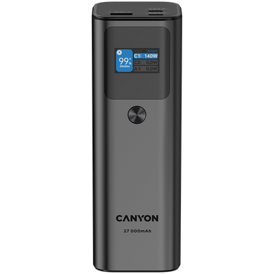 CANYON  | PB‑2010 TFT Power Bank – 27000mAh, 97.2Wh, PD140W, QC3.0, Dark Grey