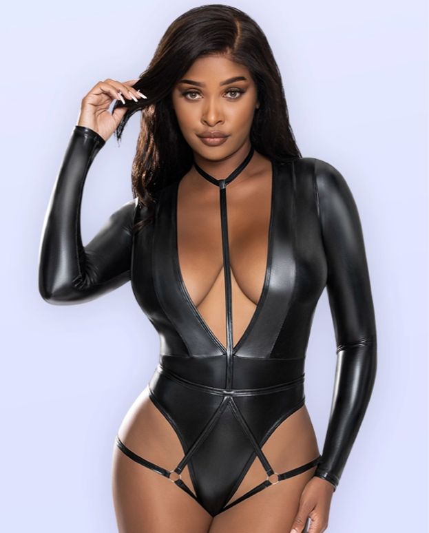 Liquid Onyx Long Sleeve Teddy, Size: Small/Medium