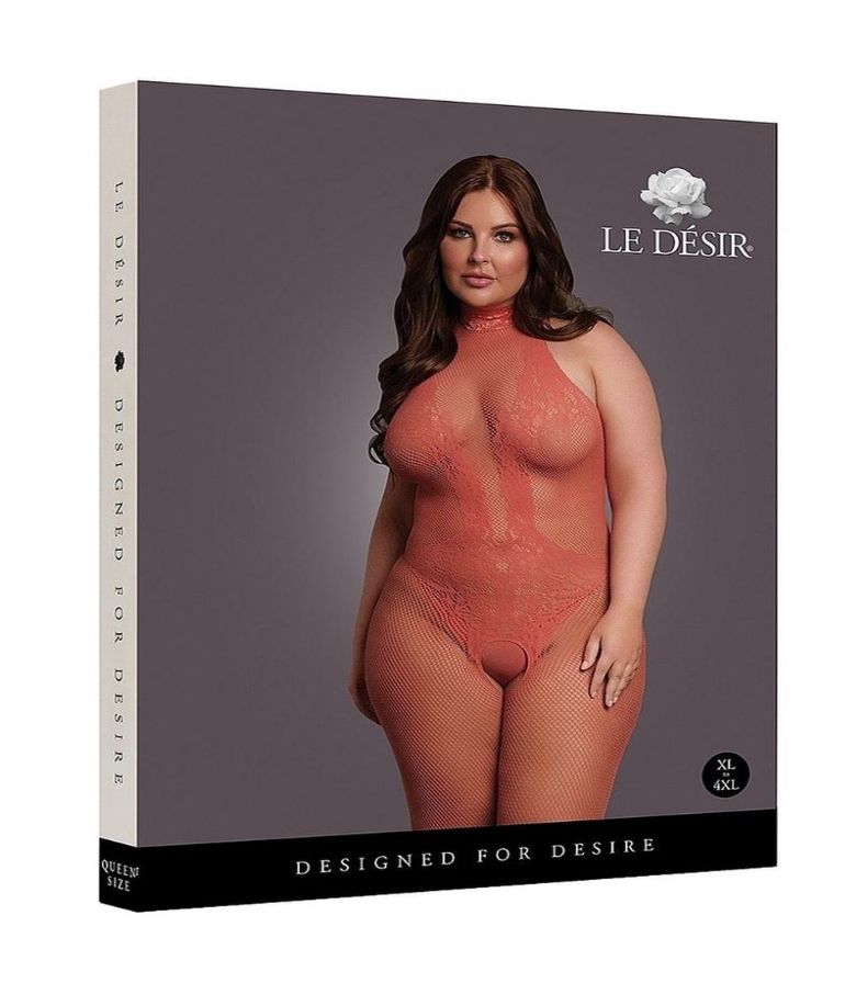 Le Desir Fishnet Lace Bodystocking - Queen - Sunset Glow Orange