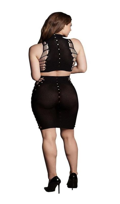 Le Desir Shade Kala XXXVII Two Piece with Turtleneck, Crop Top and Skirt - O/S - Black