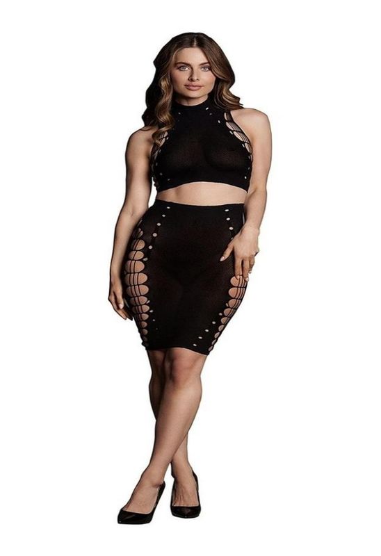 Le Desir Shade Kala XXXVII Two Piece with Turtleneck, Crop Top and Skirt - O/S - Black