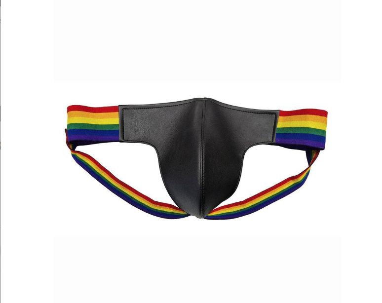 Leather Jock with Pride Stripes, Size: Small