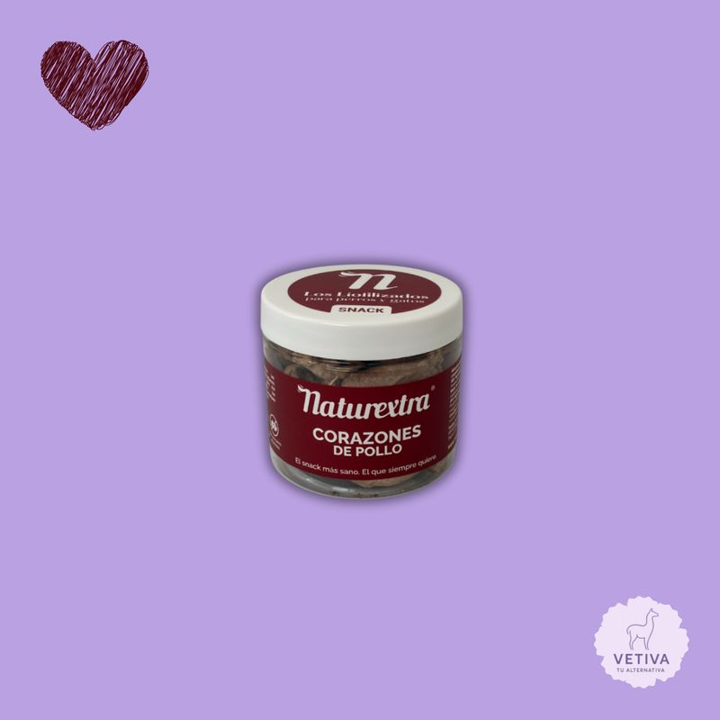 Naturextra snack de corazones de pollo liofilizados para perro y gato