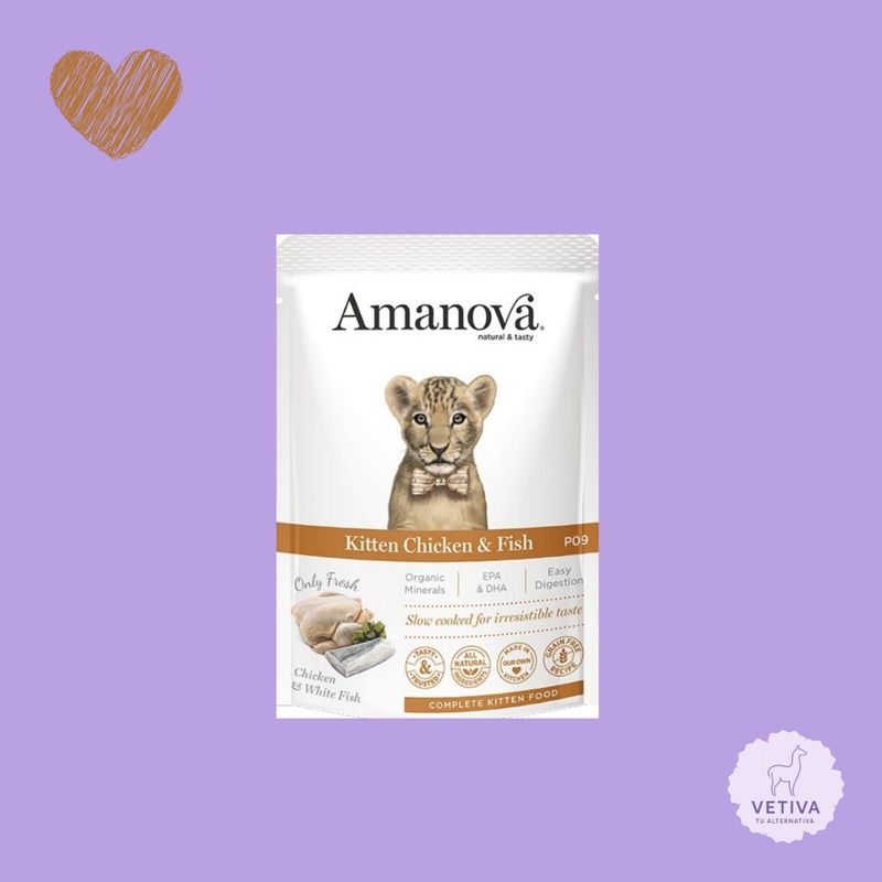 Amanova alimento húmedo completo de pollo y pescado blanco para gato kitten