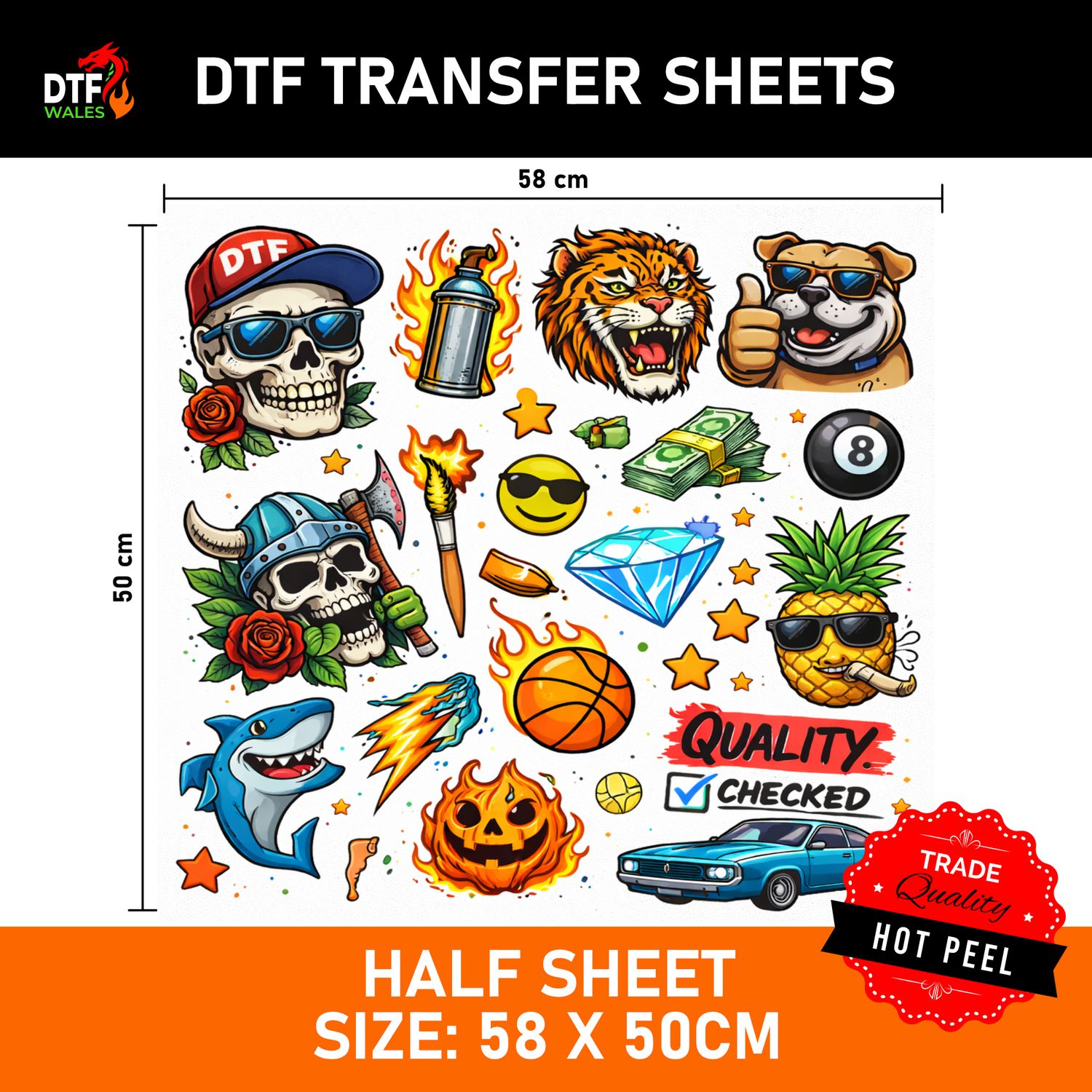 DTF Transfer Sheets – 58cm x 50cm (Half Sheet)