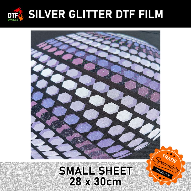 Silver Glitter DTF Transfer Sheets – Premium Speciality Film – (28x30cm)