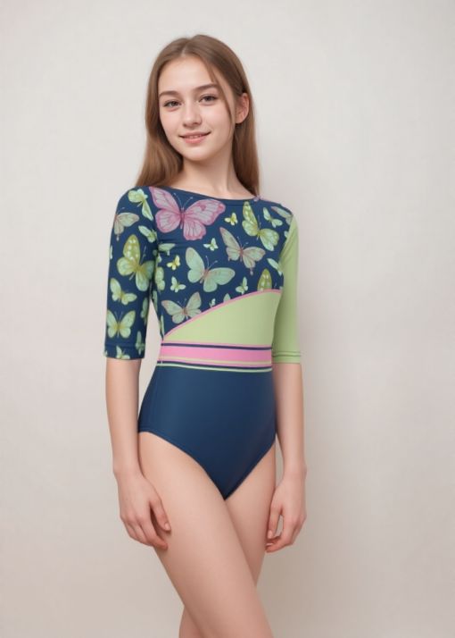 Wild Butterfly 3/4 Sleeve Artistic Gymnastics Leotard for Kids
