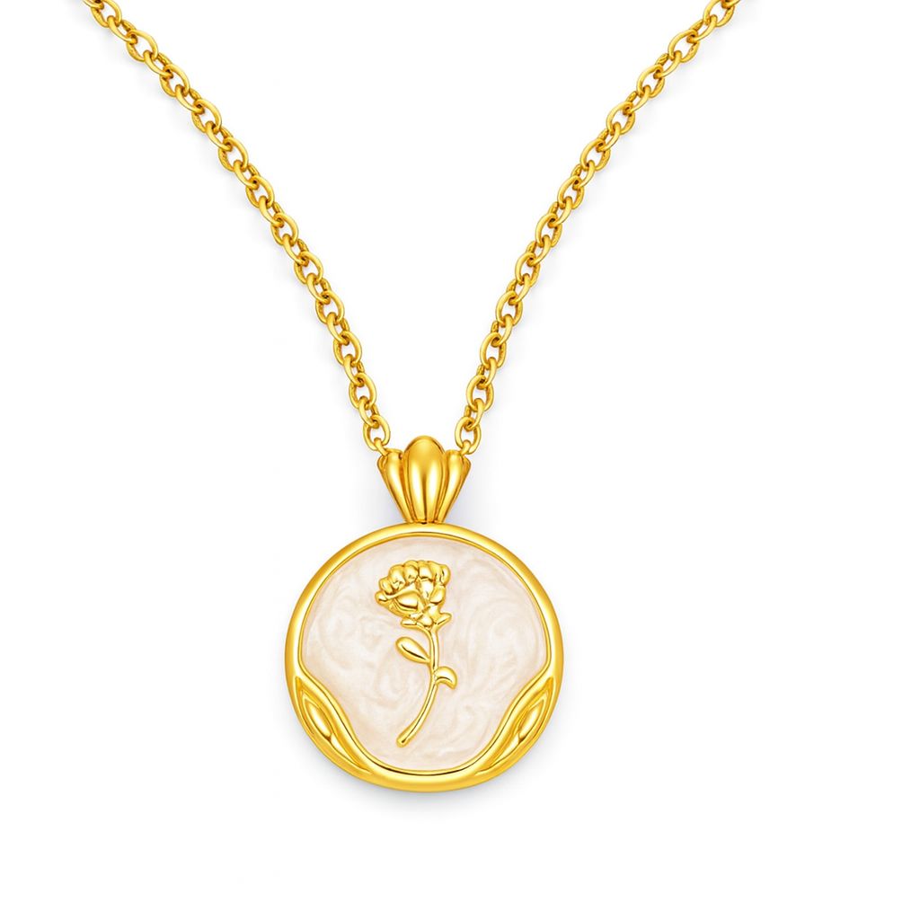 Rose Pearl Coin Pendant Necklace