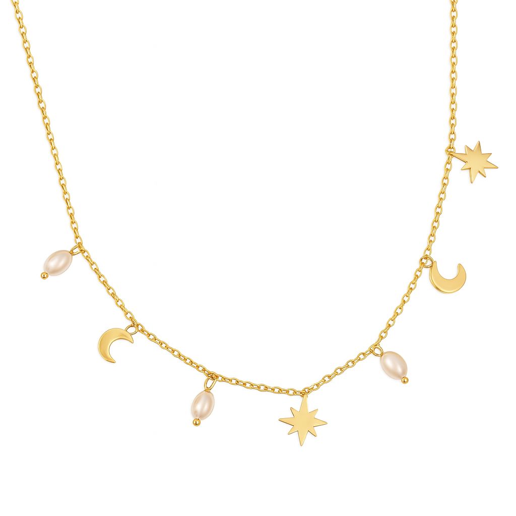Pearl Moon &amp; Star Choker