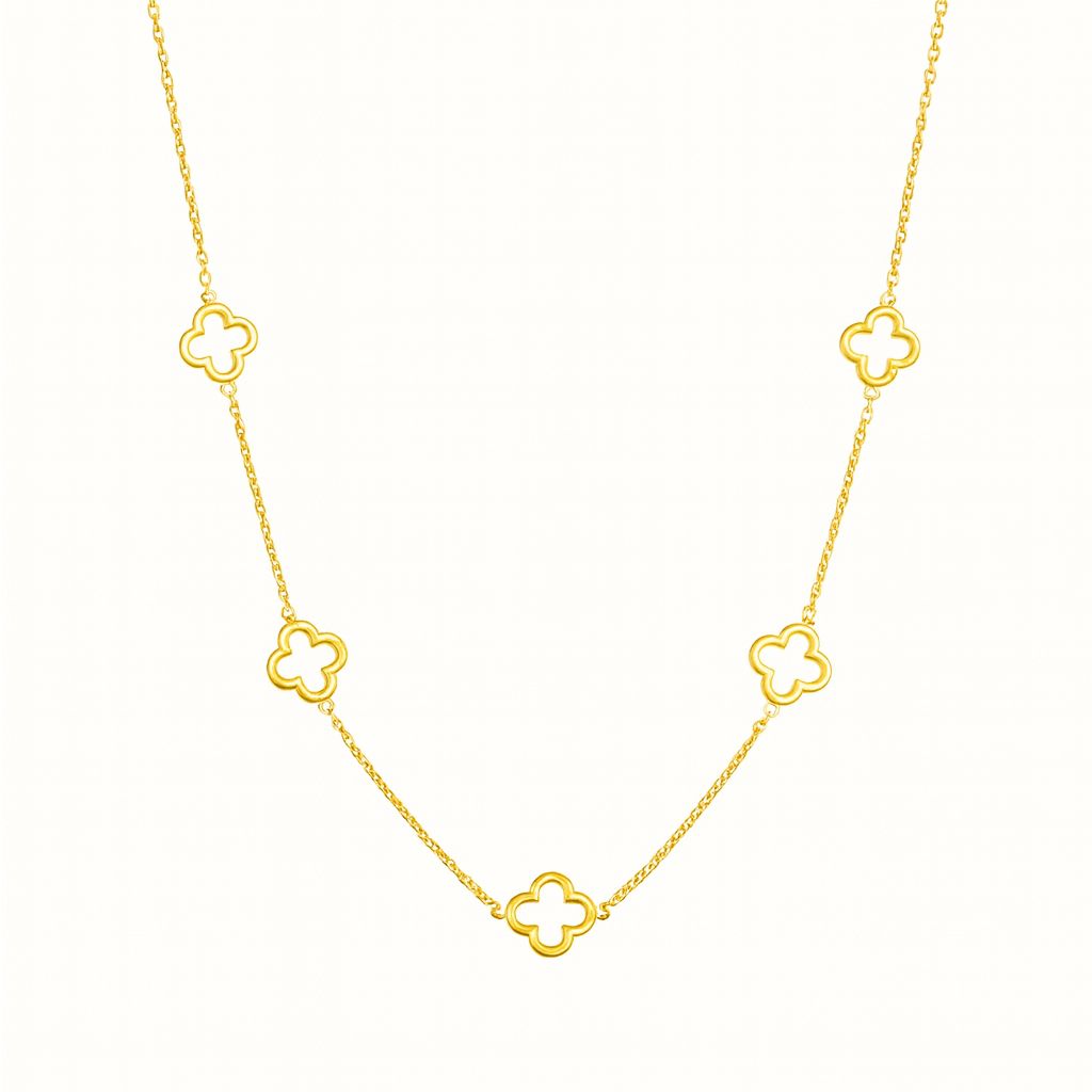 Seven Open Clover Station Necklace, Finish: Gold