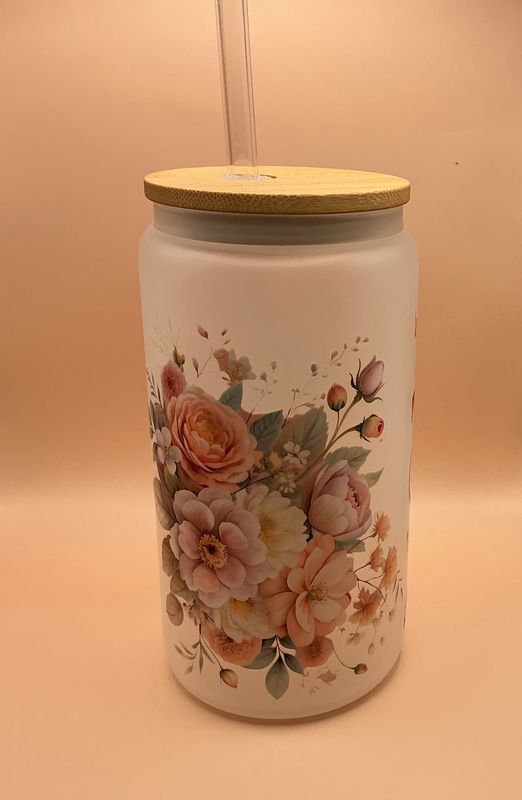 Glas Iced " Rosa Flowers Mom "