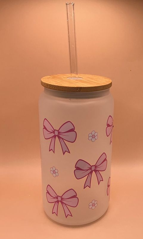 Glas Iced " Rosa Schleifen"