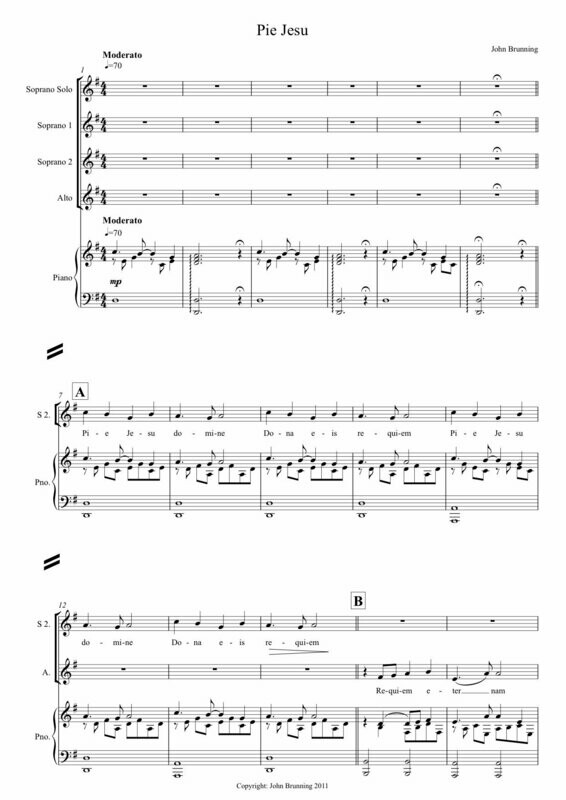 'Pie Jesu' (SSSA, as recorded by 'All Angels') with piano accompaniment