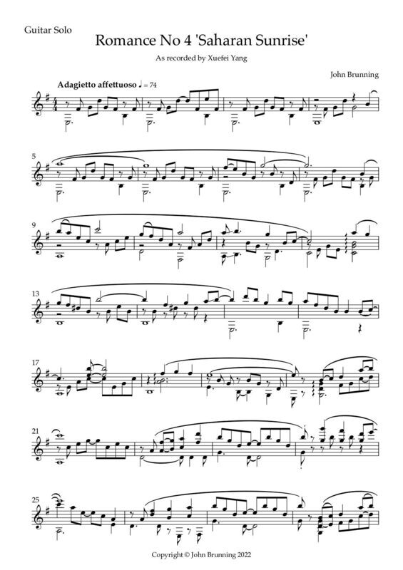 Romance No.4 'Saharan Sunrise' for solo Guitar (recorded as 'Sahara' by Xuefei Yang on her album 'Sojourn')