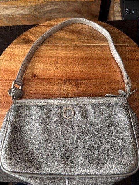 Ferragamo Gancini Silver Pochette Shoulder Bag