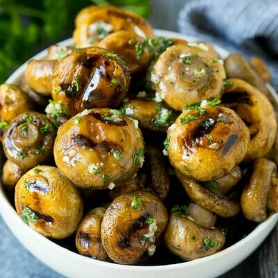 Grilled Whole Button Mushrooms & Sliced Onions