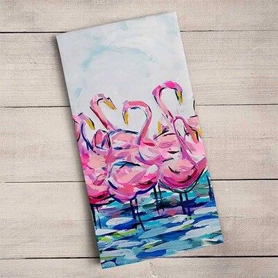 Flamingo Flock Art Tea Towel