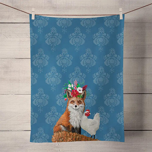 Fox & Rooster Art Tea Towel