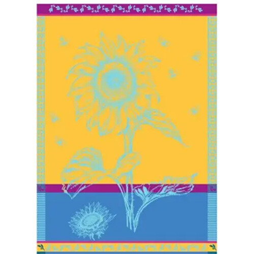 Turquoise-Yellow Large Sunflower Jacquard Tea Towel by Mierco