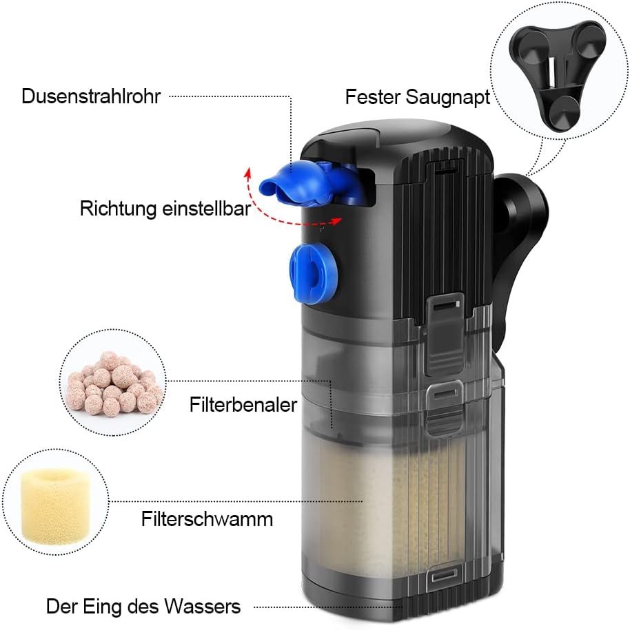 Pompa filtrująca do akwarium, regulowana z dopływem tlenu i filtracją, OMECO 500L/H
