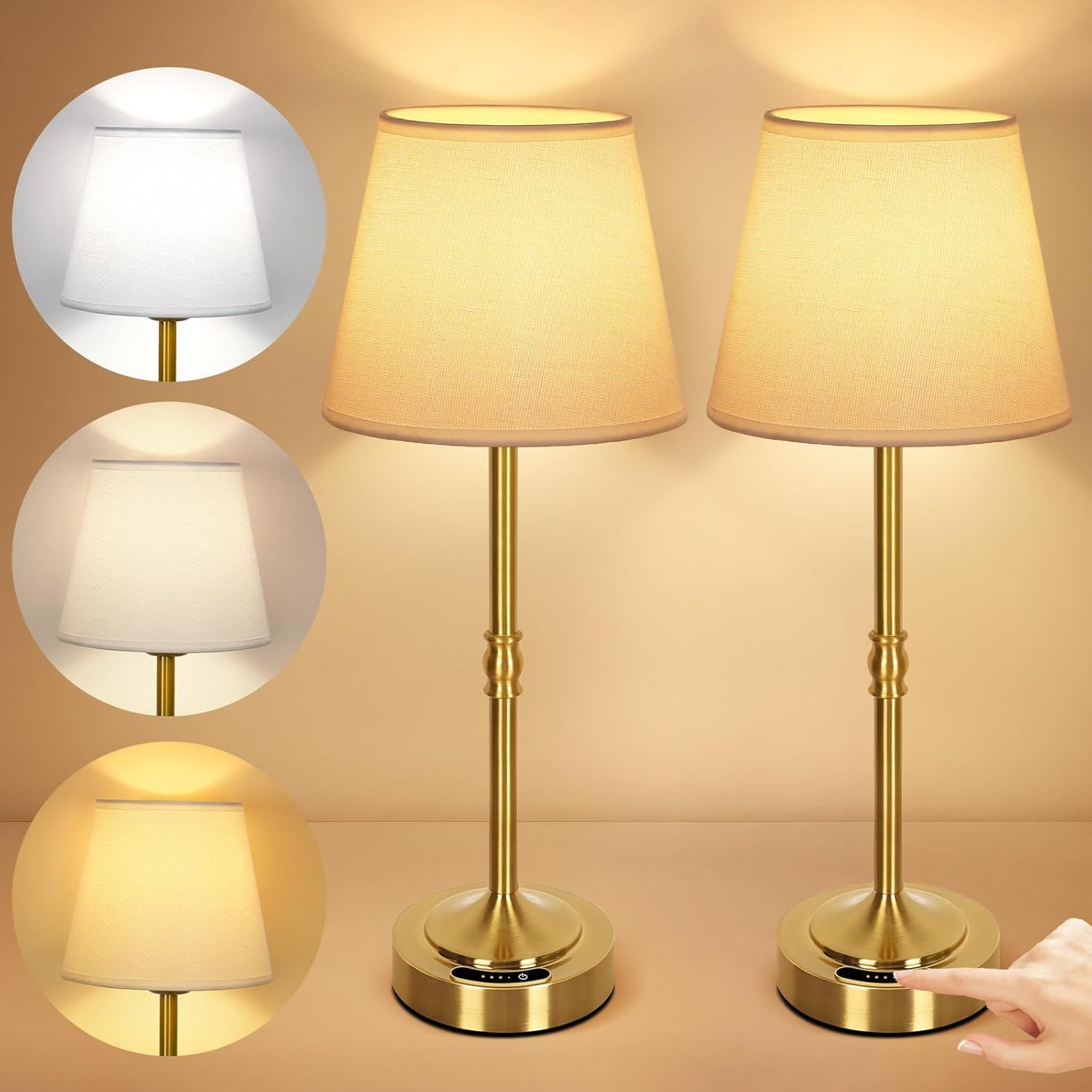 Bezprzewodowe lampy stołowe z akumulatorem – dotykowe ściemnianie, 3 kolory OUTON - zestaw 2szt