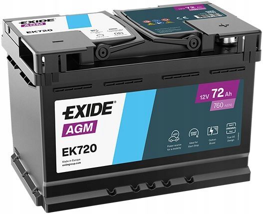 Akumulator Exide EK720 AGM 72Ah 760A P+