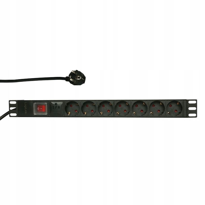 Listwa zasilająca 19" 7 gniazd PDU 1U 2m LogiLink 3600W wyłącznikiem