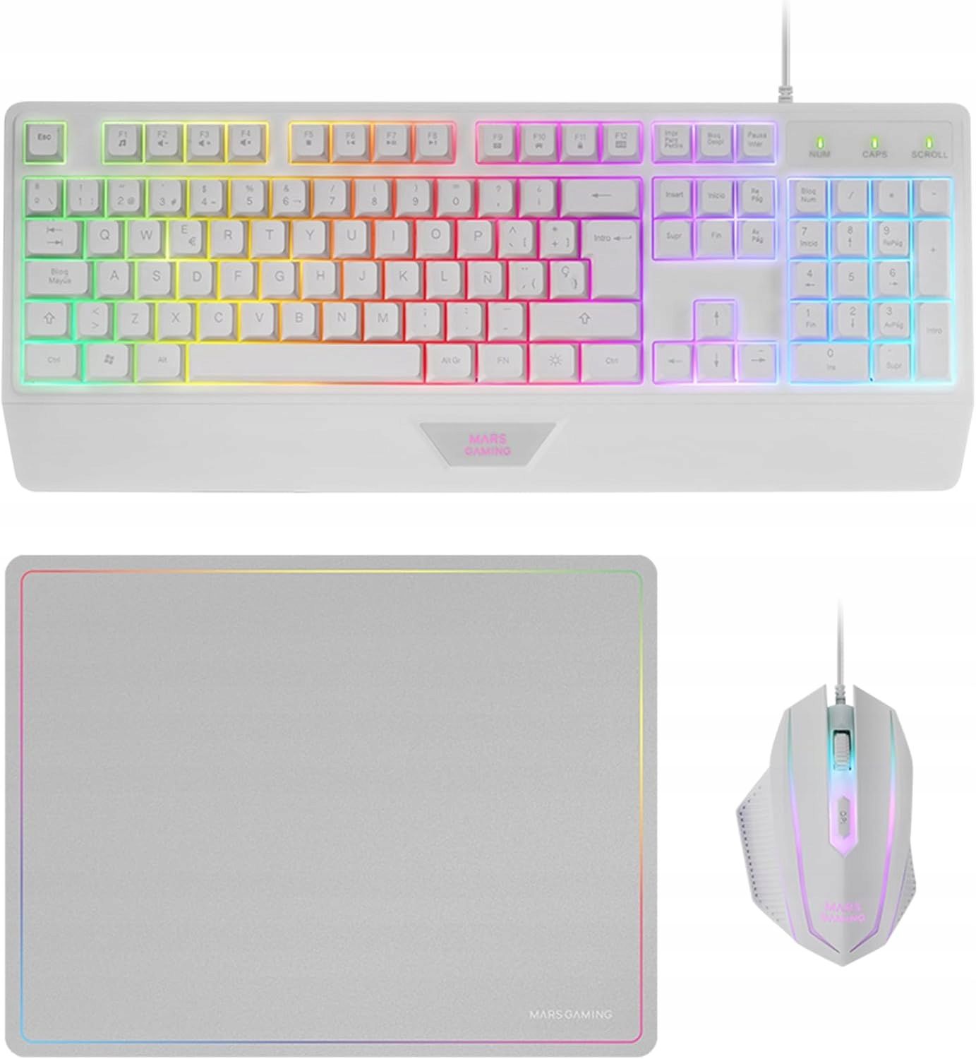 Klawiatura + myszka z podkładką Mars Gaming MCP124 biała